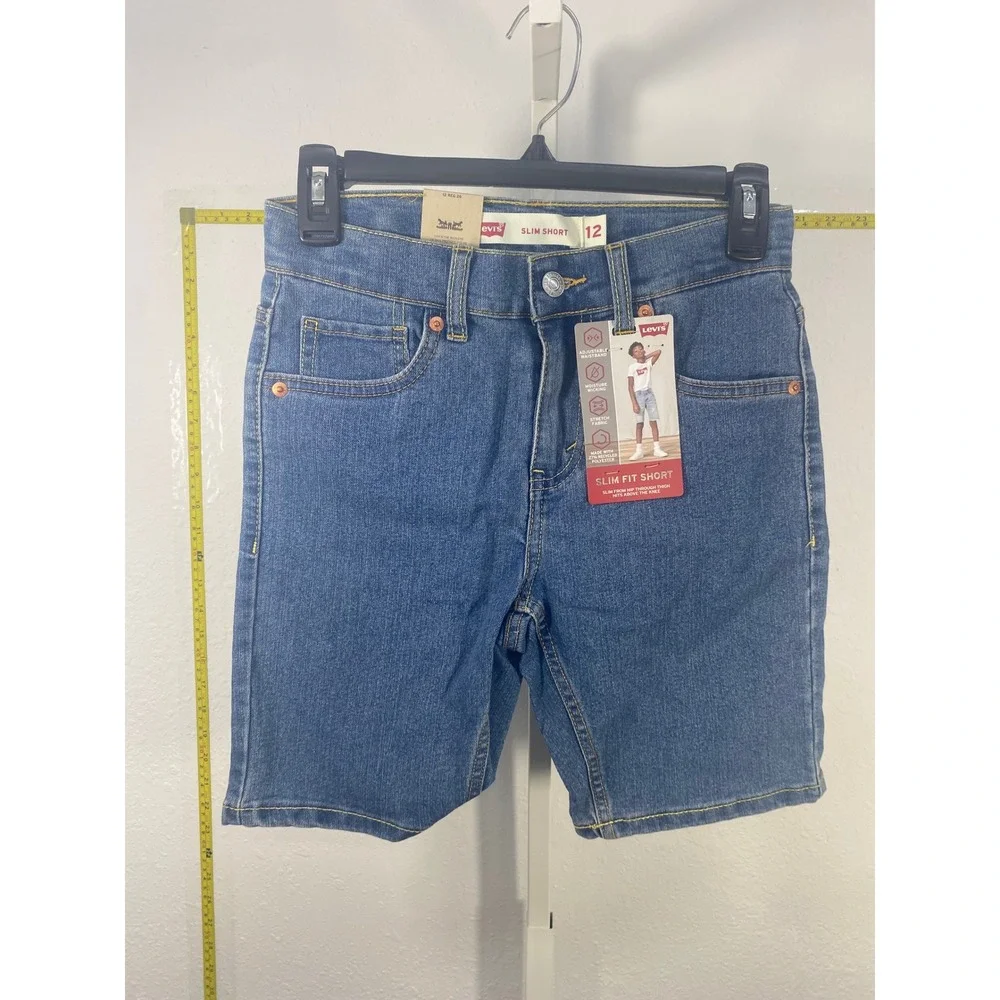 Levis Boys Slim Fit Shorts Size 12 Adjustable Waist Stretch Denim Blue 12 REG 26